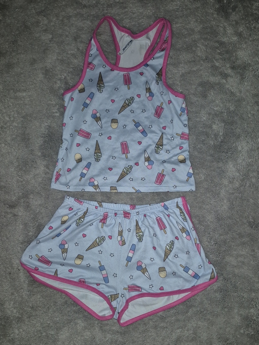 Wallflower Juniors Pink-Trim Ice Cream Print Tank & Shorts Pajama Set Size Small